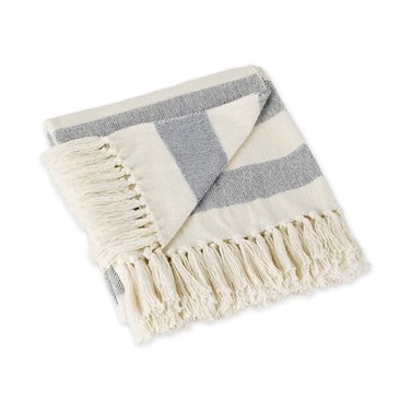 DII Rustic Farmhouse Cotton Cabana Striped Blanket Throw with Fringe 50 x 60 Cabana Striped OffWhite with French Blue