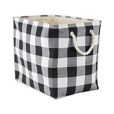 DII Buffalo Check Storage Collection Collapsible Bin with Handles Large Rectangle 175x12x15 Black White