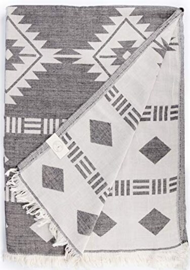 Bersuse 100 Cotton Belize XL Throw Blanket Turkish Towel Beach Blanket Beach Camping Essentials 75x90 Inches Black
