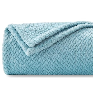 NEWCOSPLAY Super Soft Queen Blanket Light Blue Premium Silky Flannel Fleece Leaves Pattern Lightweight Bed Blanket All Season Use Light Blue Queen90x90