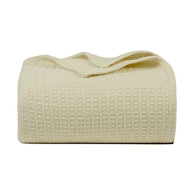 Bed Bath Home 100 Cotton Waffle Weave Bed Blanket Queen Size Soft Breathable Cooling Blanket Lightweight Cozy Summer Spring Bedding Ivory 90x90