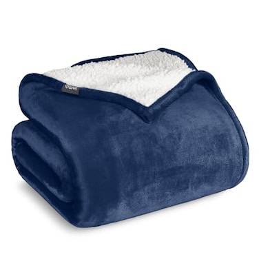 Bare Home Sherpa Fleece Blanket ThrowTravel Size Blanket for Bed Sofa and Couch Warm Lightweight Fluffy Soft Reversible ThrowTravel Dark Blue