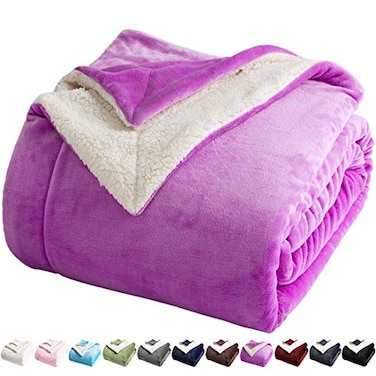 LBRO2M Sherpa Fleece Bed Blanket Twin Size Super Soft Fuzzy Plush Warm Cozy Fluffy Microfiber Couch Throw Velvet Double Reversible Luxurious BlanketsPurple