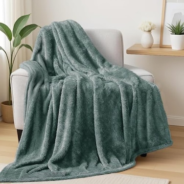 Exclusivo Mezcla Plush Fuzzy Fleece Throw Blanket Extra Large Super Soft Fluffy and Warm Blankets for Couch Bed All Season Celadon 50x70 inches