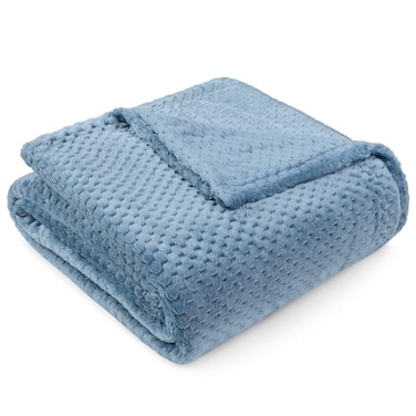 PAVILIA Dusty Blue Fleece Throw Blanket for Couch Sofa Bed Soft Fuzzy Waffle Jacquard Microfiber Warm Lightweight FadeResistant Decorative All Season Throw 60x80 Twin