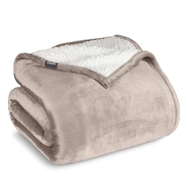 Bare Home Sherpa Fleece Blanket ThrowTravel Size Blanket for Bed Sofa and Couch Warm Lightweight Fluffy Soft Reversible ThrowTravel Light Taupe