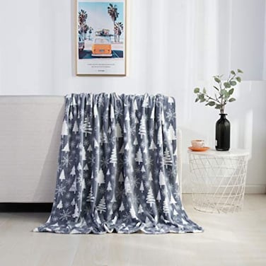 Elegant Comfort Velvet Touch Ultra Plush Christmas Holiday Printed Fleece ThrowBlanket50 x 60inch Gray Christmas Tree