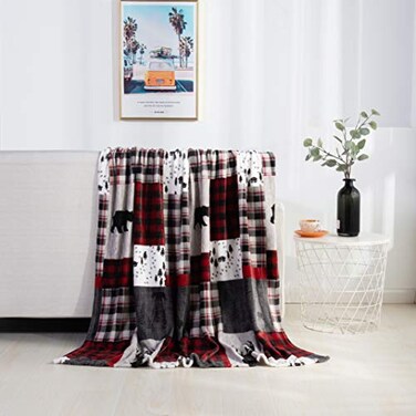 Elegant Comfort Velvet Touch Ultra Plush Christmas Holiday Printed Fleece ThrowBlanket50 x 60inch Patch Patchwork