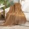 MIULEE Knitted Brown Throw Blanket for CouchBoho Bed Decor Knit Outdoor Blankets Throw Size with Tassels Cozy Woven for Sofa Home Chair Wave Pattern 50 x 60 Inches