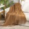 MIULEE Knitted Brown Throw Blanket for CouchBoho Bed Decor Knit Outdoor Blankets Throw Size with Tassels Cozy Woven for Sofa Home Chair Wave Pattern 50 x 60 Inches