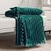 DISSA Fleece Blanket Queen Size 90x90 Green Soft Plush Fluffy Fuzzy Warm Cozy Perfect Throw for Couch Bed Sofa with Pompom Fringe Flannel Blanket