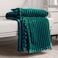 DISSA Fleece Blanket Queen Size 90x90 Green Soft Plush Fluffy Fuzzy Warm Cozy Perfect Throw for Couch Bed Sofa with Pompom Fringe Flannel Blanket