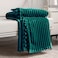 DISSA Fleece Blanket Queen Size 90x90 Green Soft Plush Fluffy Fuzzy Warm Cozy Perfect Throw for Couch Bed Sofa with Pompom Fringe Flannel Blanket