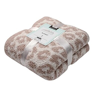bearberry Fuzzy Leopard Knitted Throw Blanket Soft Cozy Warm Microfiber Blanket for Couch Sofa Bed Travel StoneCream 51x70