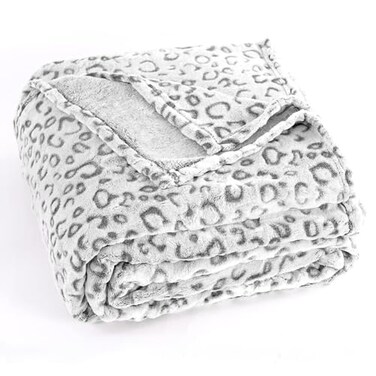 PLEASANT BOULEVARD Leopard Throw Blanket Fleece Premium Lightweight Cozy Warm Plush Microfiber Bedspread for Couch Sofa and Bed Gray Queen 90 x 90 inches