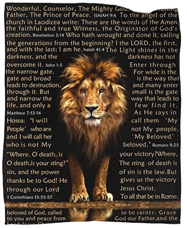 BUUGVIIL Bible Verse Blanket Christian Gifts Lion Prayer Religious Throw Blanket for Men Women Pastor Couch Sofa Bed to Keep Warm 60x50