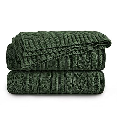 Aormenzy Green Cable Knit Throw Blanket Oversized 60 x 80 Super Soft Comfy Knitted Blanket for Couch Bed Sofa Twin Size