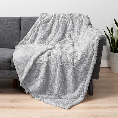 PAVILIA Pavilia Light Gray Fluffy Throw Blanket for Couch Twin Bed Super Soft Thick Faux Fur Sherpa Blanket 60x80