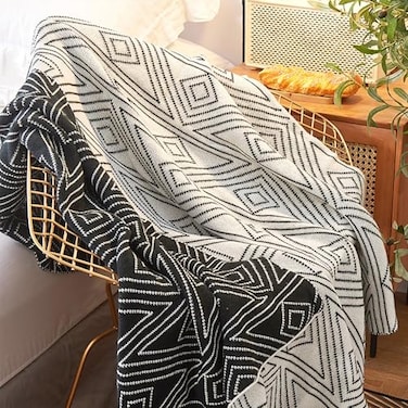 ELASAD Black and White Throw Blankets Knitted Modern Patterned Throw Blanket Soft Lightweight Woven Throw Blanket for Sofa Couch Bed and Living Room BlackWhite 50x70 Inch