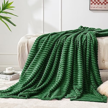 BEDELITE Fleece Throw Blanket for Couch 3D Ribbed Jacquard Soft and Warm Decorative Fuzzy Blanket Cozy Fluffy Plush Lightweight Green Throw Blankets for Bed Sofa 50x60 inches