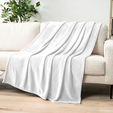 PAVILIA White Fleece Throw Blanket for Couch Soft Fuzzy Flannel Throw for Sofa Luxury Plush Microfiber Bed Blanket Cozy Home Decorative Velvet Gift Blanket 50x60