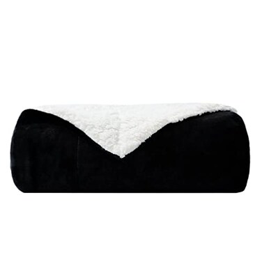 NANPIPER Fleece Blanket Sherpa ThrowSoft Fuzzy Blankets for CouchBlack 50x60
