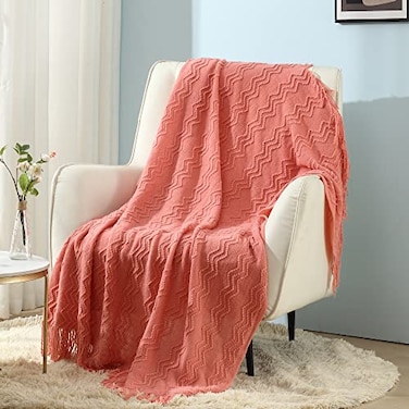 CREVENT Knitted Decorative Throw Blanket for Couch Sofa Chair BedSoft Warm Cozy Light Weight for Spring Summer 50X60 Salmon