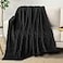 PAVILIA Super Soft Fleece Throw Blanket Black Luxury Fuzzy Plush Flannel Throw Warm Cozy Ribbed Microfiber Blanket for Sofa Couch Bed Lightweight Striped Blanket Black 50x60