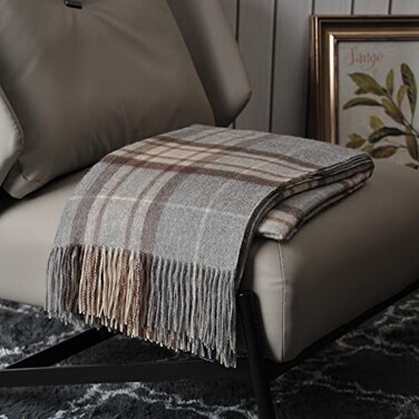 EP Mode 100 Pure Cashmere Throw Blanket for Sofa Classic Design with Gift Box Grey Tartan