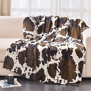 Bnuitland Brown Cow Print Throw Blanket with Storage Pouch 300 GSM Double Sided Fuzzy Decor Lap Blanket for BedSofaCouch Super Soft Cozy Flannel Throw Gift for Adults and Kids 5060 inch