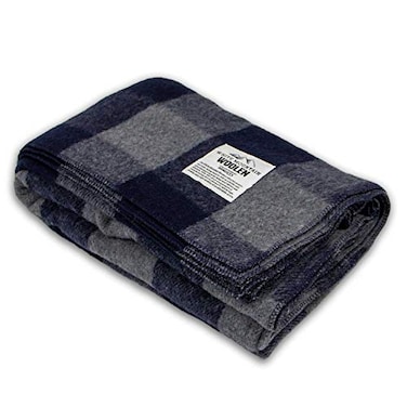 Minus33 Merino Lodge Twin Blanket 80 Recycled Wool Buffalo Plaid Warm Throw Blanket Thick Washable 65W x 90L Gray and Blue Plaid