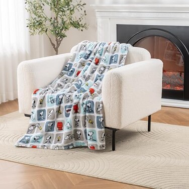 Berkshire Blanket Peanuts VelvetLoft Cute Character Snoopy Plush Throw BlanketPeanuts Snoopy Woof BlueThrow 55 in x 70 in Official Peanuts Product