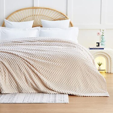 EXQ Home Fleece Blanket Queen Size for Bed or Couch 3D Imitation Turtle Shell Jacquard Decorative Blankets Cozy Soft Lightweight Fuzzy Flannel Blanket Suitable for All Seasons9090Beige