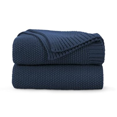CozeCube Navy Blue Throw Blanket for Couch Soft Cozy Cable Knit Throw for Bed Sofa Living Room Lightweight Warm Decorative Farmhouse Christmas Blanket 50x60 Navy Blue