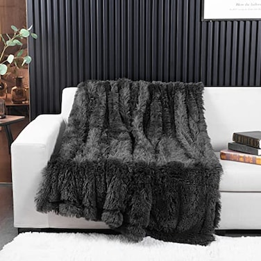 YUSOKI Long Faux Fur Throw Blanket for Sofa Couch2 Layers21lbAll AgesHome Decoration Morel50 x 60