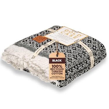 GOLD CASE Gold Case Throw Blanket for Couch 100 Recycled Turkish Cotton Blankets Throws Retro Soft Throw Blankets for Living Room Boho Decorative Woven Couch Blanket 50x60 Black