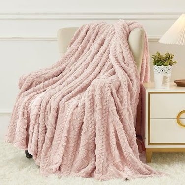 Aganear Flannel Throw Blanket Cozy Soft Lightweight Fuzzy Portable Throw Blankets Boho Decor for Home Warm Gifts for Birthday Christmas Halloween Housewarming50x60 Pink