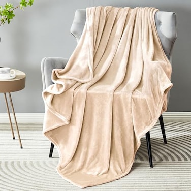 DREAMNINE Super Soft Fuzzy Fleece Throw Blanket for Couch Sofa 50 x 60 Decorative Solid Lightweight Velvet Blanket for Chair Cozy Accent Shaggy Micro Plush Flannel Blankets for Bedroom Dorm Beige
