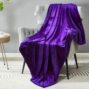 DREAMNINE Super Soft Fuzzy Fleece Throw Blanket for Couch Sofa 50 x 60Decorative Solid Lightweight Velvet Blanket for Chair Cozy Accent Shaggy Micro Plush Flannel Blankets for Bedroom Dorm Purple