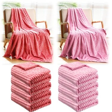 Buryeah 50 x 60 Inches Fleece Throw Blanket Soft Cute Warm Plush Flannel Fluffy Blankets for Wedding Sofa Couch Bed Seasons Employee Appreciation Gifts BulkPink10 Pack