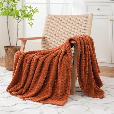 Puncuntex Burnt Orange Throw Blanket 5060 inches Fuzzy 3D Jacquard Decorative Flannel Fleece Super Soft Plush Cozy Blanket for Couch Sofa Chair Lightweight