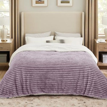 Bedsure Sherpa Blanket Queen Size for Bed Super Soft Cozy Fleece Thick Warm Blanket for Winter GentleSoft Home Room Decor Purple 90x90 Inches
