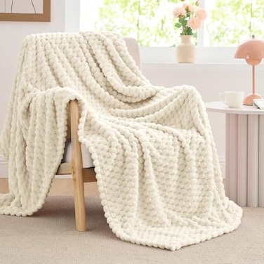 BEDELITE Fleece Blanket Twin for Bed Couch 3D Jacquard Decorative Cream Throw Soft Cozy Warm Plush Fuzzy 60x80Inches