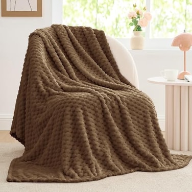 BEDELITE Fleece Blanket 3D Jacquard Decorative Brown Throw Blankets for Couch Bed Soft and Cozy Warm Plush Fluffy Blanket All Seasons Suitable 50x60Inches