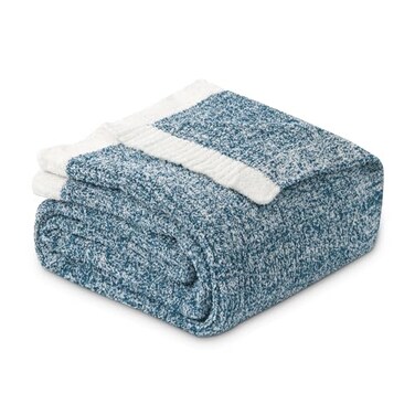 MH MYLUNE HOME Ultra Soft Ribbed Throw Blanket for Couch 50x60 Inches Luxurious Super Cozy Fluffy Microfiber Blanket Plush Warm Reversible Throw Blankets for Sofa Bed Blue 50 x 60 Inches