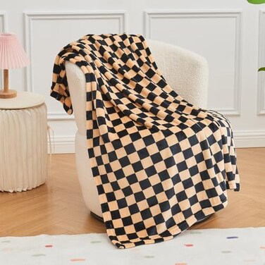 FY FIBER HOUSE Checkered Flannel Fleece Throw Blanket Soft Cozy Checkerboard Grid Print Chessboard Gingham Pattern Blankets for Bed Couch Sofa 40x50 Black Brown