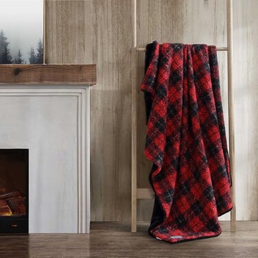 Eddie Bauer Throw Blanket UltraSoft Bedding with Faux Fur Reverse Throw Blanket for Couch or Bed Capitol Hill Plaid Red 50 x 70