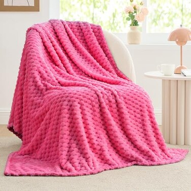 BEDELITE Fleece Throw Blanket for Couch Bed 3D Jacquard Decorative Hot Pink Blanket Super Soft and Cozy Warm Fuzzy Blanket All Seasons Suitable 50x60Inches