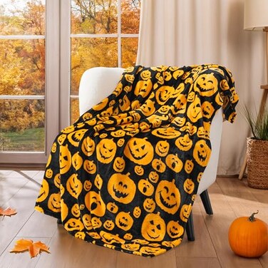 PAVILIA Halloween Throw Blanket for Couch Orange Pumpkin Fall Fleece Blanket Soft Plush Warm Black Fall Cabin Throw 60x80 Pumpkin Halloween
