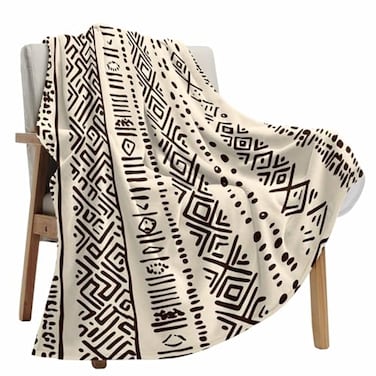 Zadaling Boho Beige Throw Blanket Fleece Blanket for Couch Vintage Tribe African Texture Soft Microfiber Fuzzy Cozy Lightweight Blankets for Home Bed Sofa All Season 40 x 50 Inch